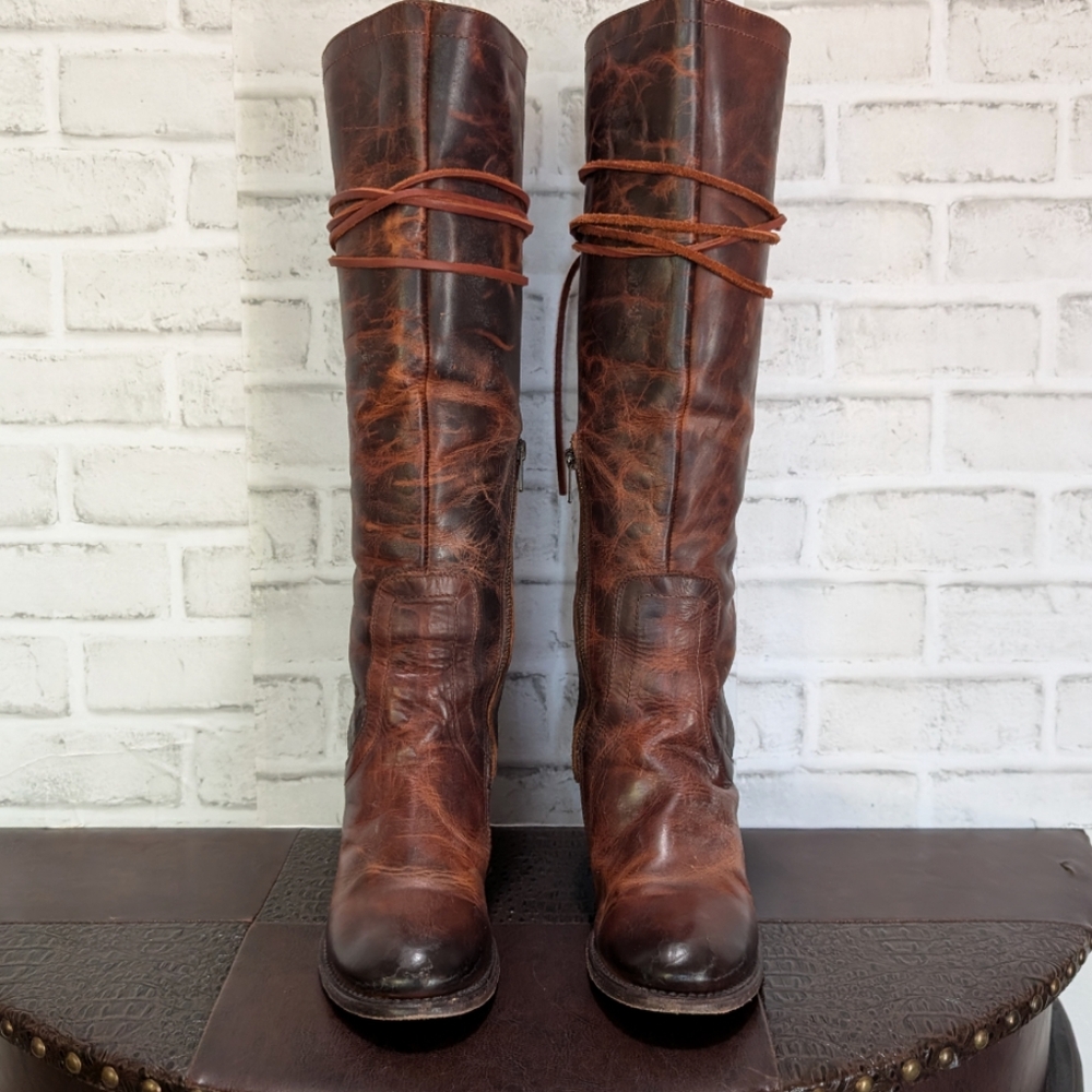 FreeBird By Steven COSMO Cognac Distressed Leather Back Lace Up Corset Boots 9 - Picture 5 of 13